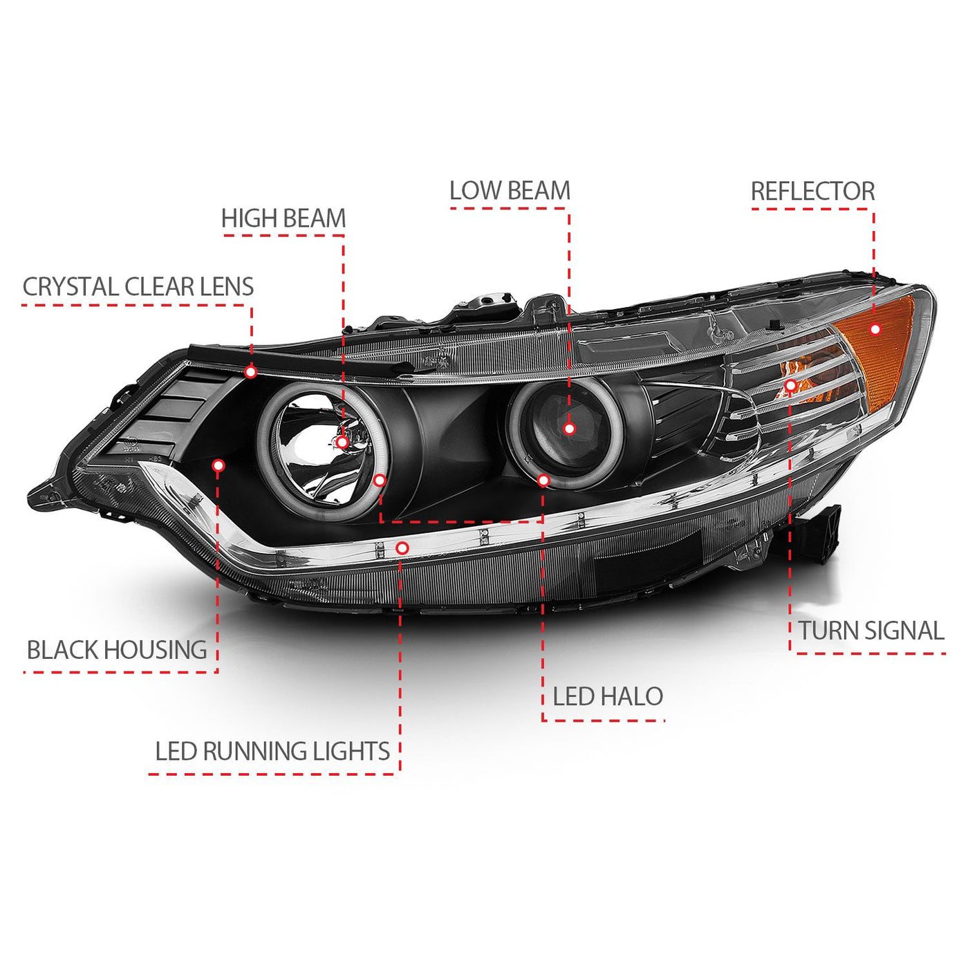 Acura Projector Headlights, Acura TSX Headlights, TSX 09-12 Headlights, Black Projector Headlights, Anzo Projector Headlights