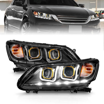 Honda Projector Headlights, Honda Accord Headlights, Honda 13-15 Headlights, Honda 4DR 12-15 Headlights, Projector Headlights, Black Clear Headlights, Anzo Projector Headlights