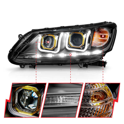 Honda Projector Headlights, Honda Accord Headlights, Honda 13-15 Headlights, Honda 4DR 12-15 Headlights, Projector Headlights, Black Clear Headlights, Anzo Projector Headlights