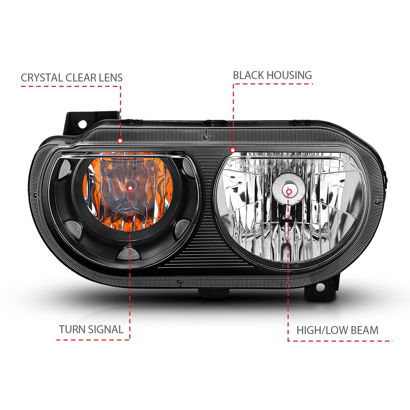 Dodge Challenger Crystal Headlights, Challenger Crystal Headlights, 2008-2014 Crystal Headlights, Black Crystal Headlights, Anzo Crystal Headlights, LED Crystal Headlights