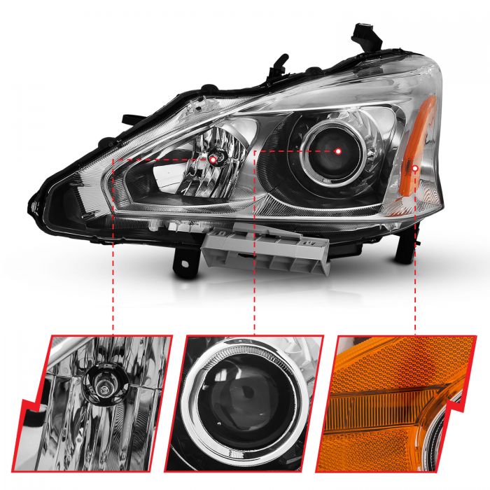 Nissan Projector Headlights, Nissan Altima Headlights, Altima 13-15 Headlights, Nissan 4DR Headlights, Chrome Projector Headlights, Anzo Projector Headlights   