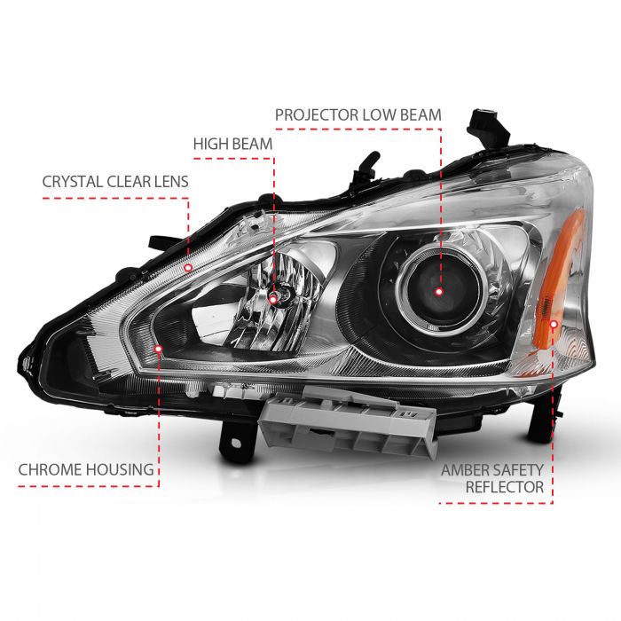 Nissan Projector Headlights, Nissan Altima Headlights, Altima 13-15 Headlights, Nissan 4DR Headlights, Chrome Projector Headlights, Anzo Projector Headlights   