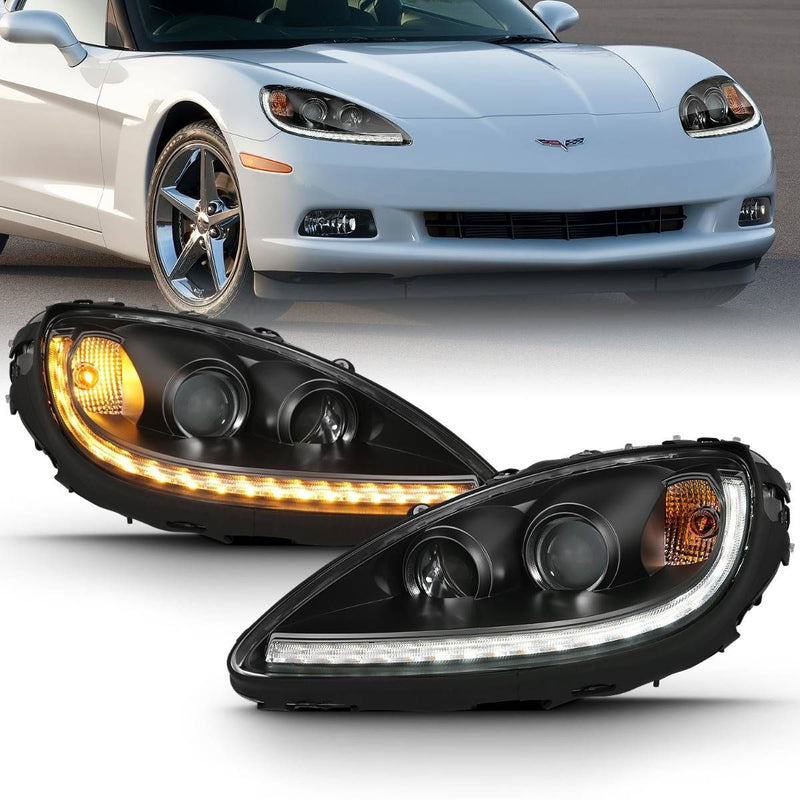 Chevy Corvette Projector Headlights, Corvette Projector Headlights, 2005-2013 Projector Headlights, Black Projector Headlights, Anzo Projector Headlights, LED Projector Headlights