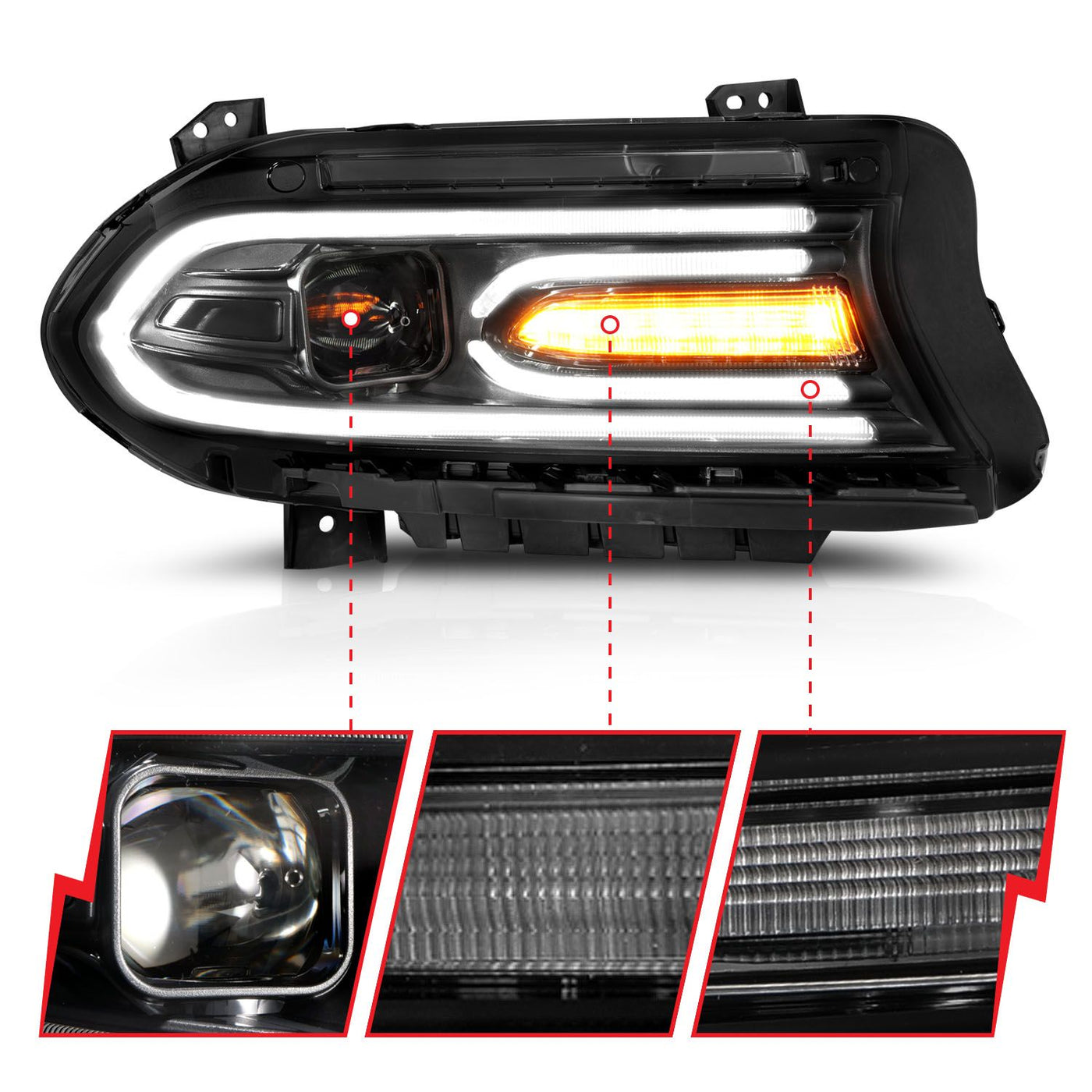 Dodge Charger Headlights, Charger Projector Headlights, 2015-2022 Projector Headlights, Black Projector Headlights, Anzo Projector Headlights, LED Projector Headlights