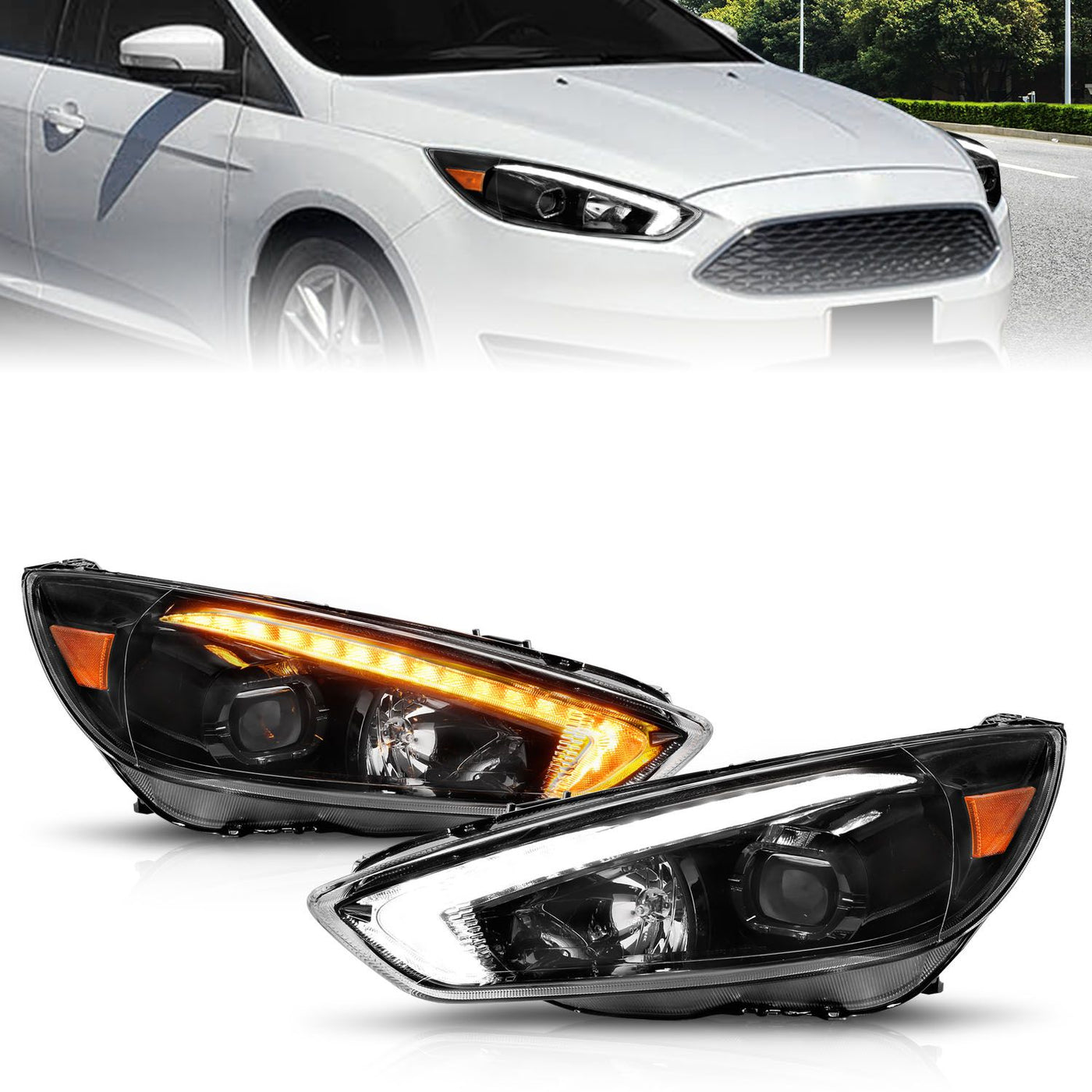 Ford Projector Headlights, Ford Focus Headlights, Ford 15-18 Headlights, Projector Headlights, Black Projector Headlights, Anzo Projector Headlights