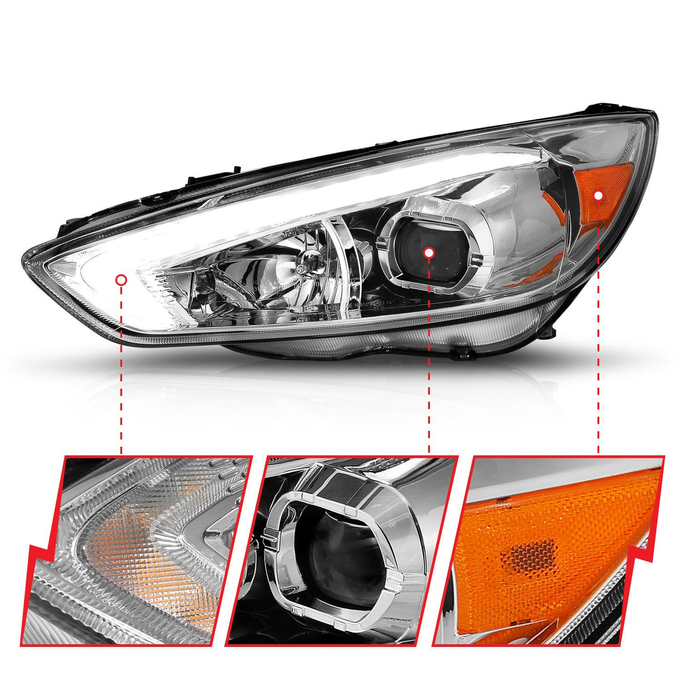 Ford Projector Headlights, Ford Focus Headlights, Ford 15-18 Headlights, Projector Headlights, Chrome Projector Headlights, Anzo Projector Headlights