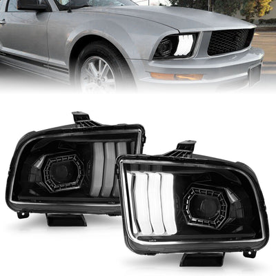 Ford Mustang Headlights, Mustang Projector Headlights, 2005-2009 Projector Headlights, Black Projector Headlights, Anzo Projector Headlights, LED Projector Headlights, Light Bar Style Headlights