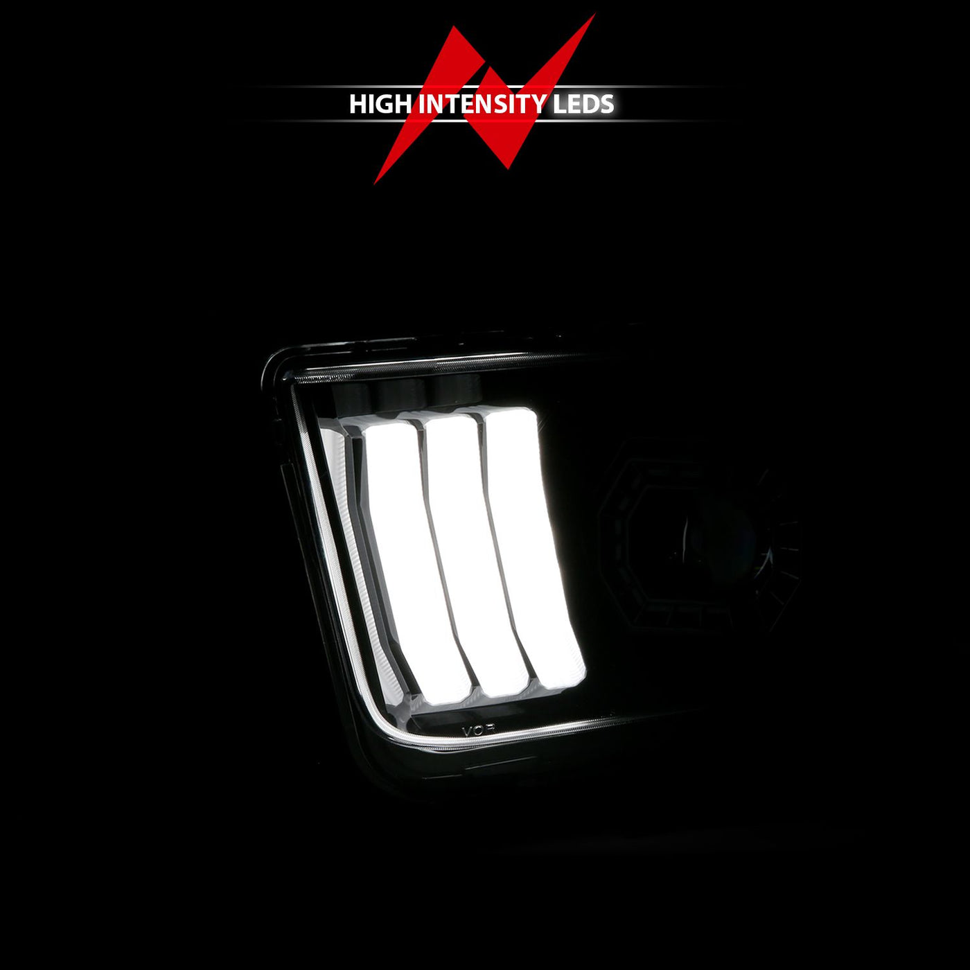 Ford Mustang Headlights, Mustang Projector Headlights, 2005-2009 Projector Headlights, Black Projector Headlights, Anzo Projector Headlights, LED Projector Headlights, Light Bar Style Headlights