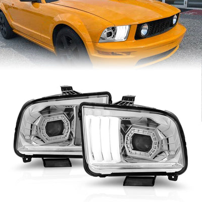 Ford Mustang Headlights, Mustang Projector Headlights, 2005-2009 Projector Headlights, Chrome Projector Headlights, Anzo Projector Headlights, LED Projector Headlights, Plank Style Headlights