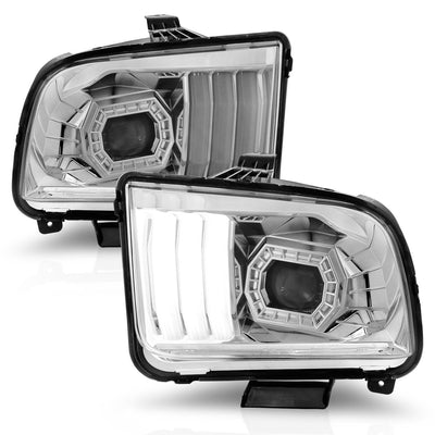 Ford Mustang Headlights, Mustang Projector Headlights, 2005-2009 Projector Headlights, Chrome Projector Headlights, Anzo Projector Headlights, LED Projector Headlights, Plank Style Headlights