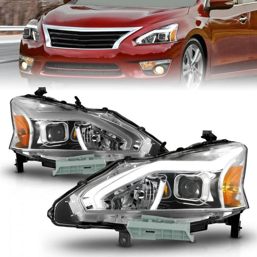 Nissan Projector Headlights, Nissan Altima Headlights, Altima 13-15 Headlights, Nissan 4DR Headlights, Chrome Clear Amber  Headlights, Nissan G2 Headlights, Anzo Projector Headlights   