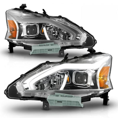 Nissan Projector Headlights, Nissan Altima Headlights, Altima 13-15 Headlights, Nissan 4DR Headlights, Chrome Clear Amber  Headlights, Nissan G2 Headlights, Anzo Projector Headlights   