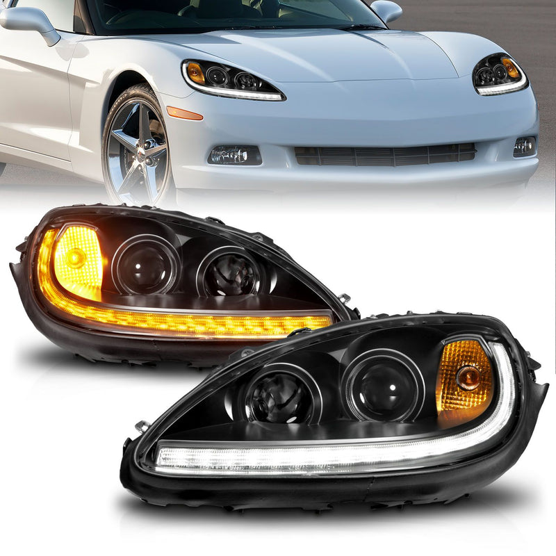 Chevy Corvette Projector Headlights, Corvette Projector Headlights, 2005-2013 Projector Headlights, Black Amber Projector Headlights, Anzo Projector Headlights, LED Projector Headlights