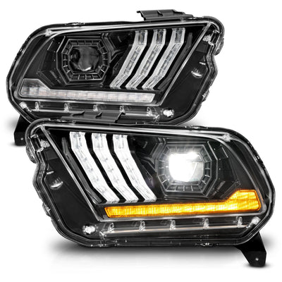 Ford Mustang Headlights, Mustang Projector Headlights, 2013-2014 Projector Headlights, Black Projector Headlights, Anzo Projector Headlights, LED Projector Headlights, Light Bar Style Headlights