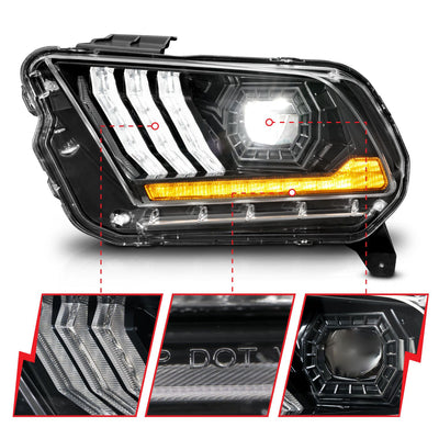 Ford Mustang Headlights, Mustang Projector Headlights, 2013-2014 Projector Headlights, Black Projector Headlights, Anzo Projector Headlights, LED Projector Headlights, Light Bar Style Headlights