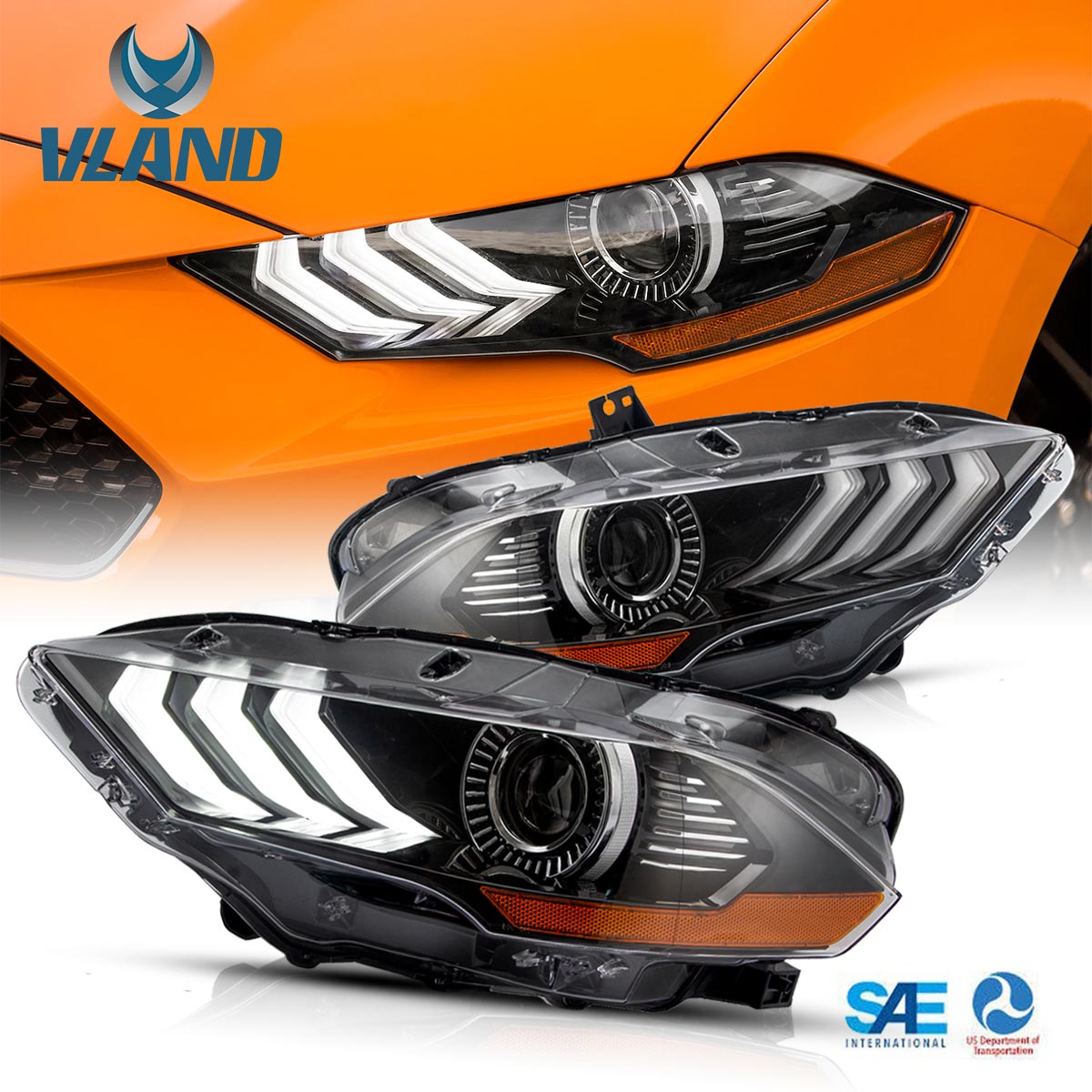 VLAND LED & RGB Projector Headlights For Ford Mustang GT and EcoBoost Models 2018-2022