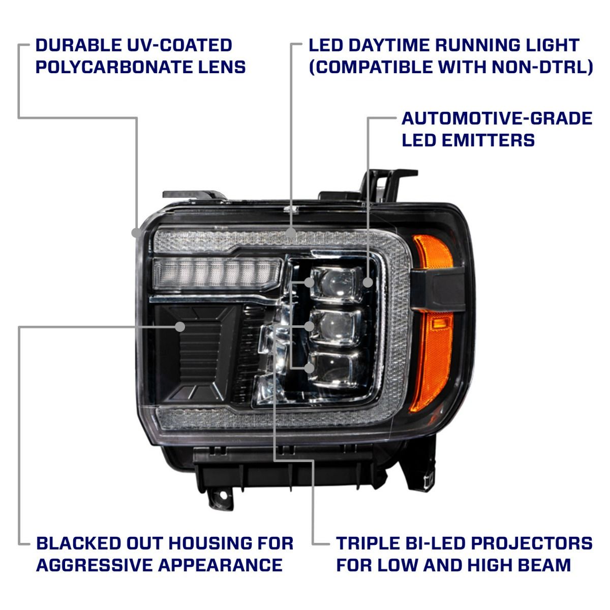 2014-2018 GMC Sierra 1500 LED Projector Headlights (pair)