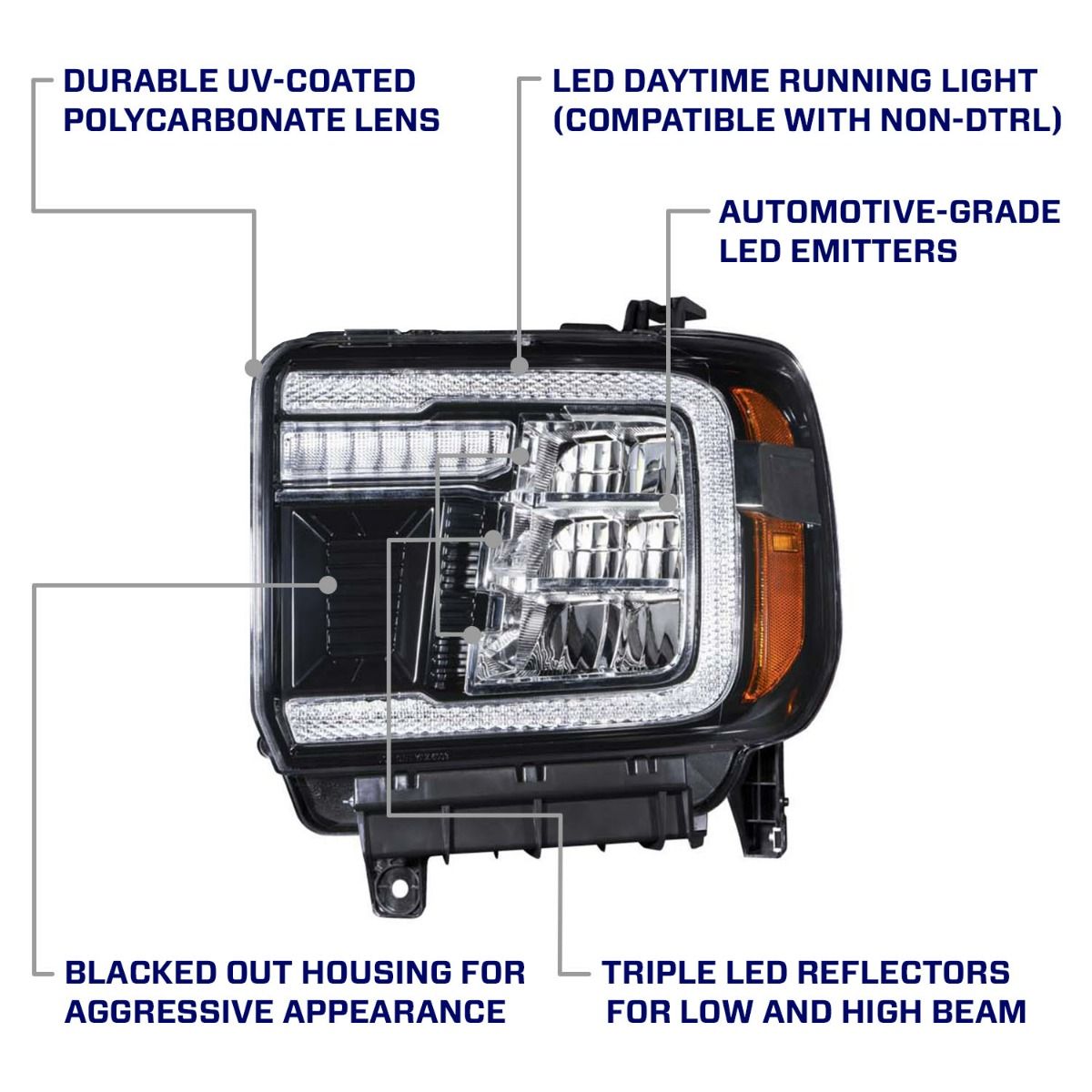 2014-2018 GMC Sierra 1500 LED Reflector Headlights (pair)