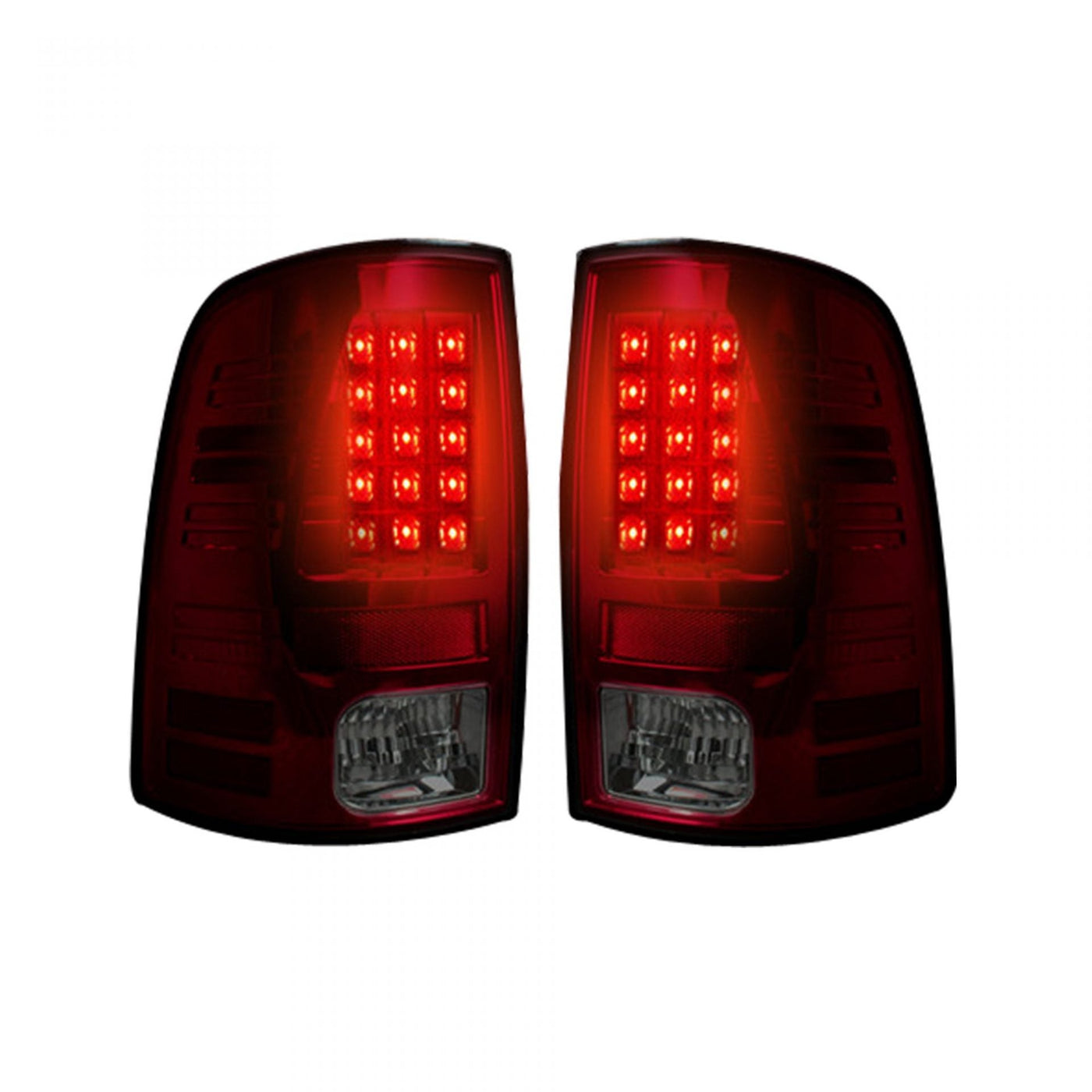 Dodge Tail Lights, Dodge RAM Tail Lights, RAM 1500 09-18 Tail Lights, RAM 2500 10-18 Tail Lights, RAM 3500 10-18 Tail Lights, Dark Red Smoked Tail Lights, Recon Tail Lights