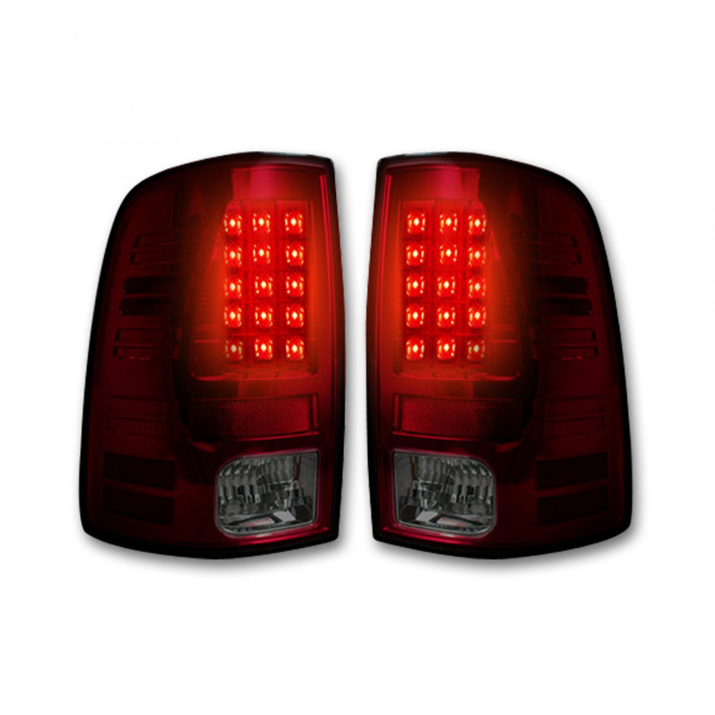 Dodge Tail Lights, Dodge RAM Tail Lights, RAM 1500 Tail Lights, RAM 2500 Tail Lights, RAM 3500 Tail Lights, RAM 1500 13-18 Tail Lights, Dark Red Smoked Tail Lights, Recon Tail Lights, Tail Lights