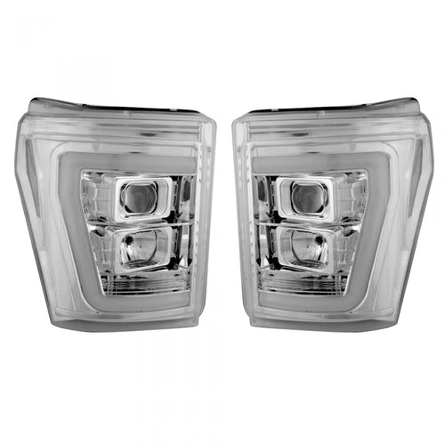Ford Projector Headlights, Superduty Projector Headlights, Superduty 11-16 Projector Headlights, Clear/Chrome Headlights, Recon Projector Headlights