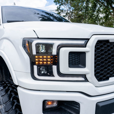 Ford Projector Headlights, Ford F150 Headlights, Ford 18-20 Headlights, OLED DRL Headlights, Smoked/Black Headlights, Recon Projector Headlights, Projector Headlights