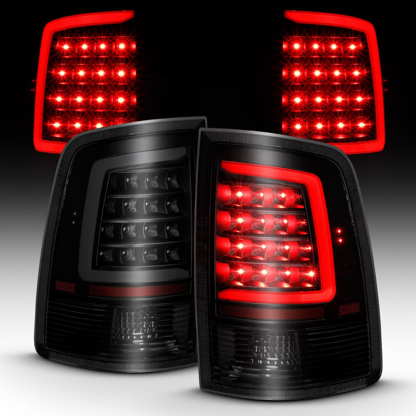 Dodge Ram Tail Lights, Ram 1500 Tail Lights, 2009-2018 Tail Lights, Black Tail Lights, Anzo Tail Lights, LED Tail Lights