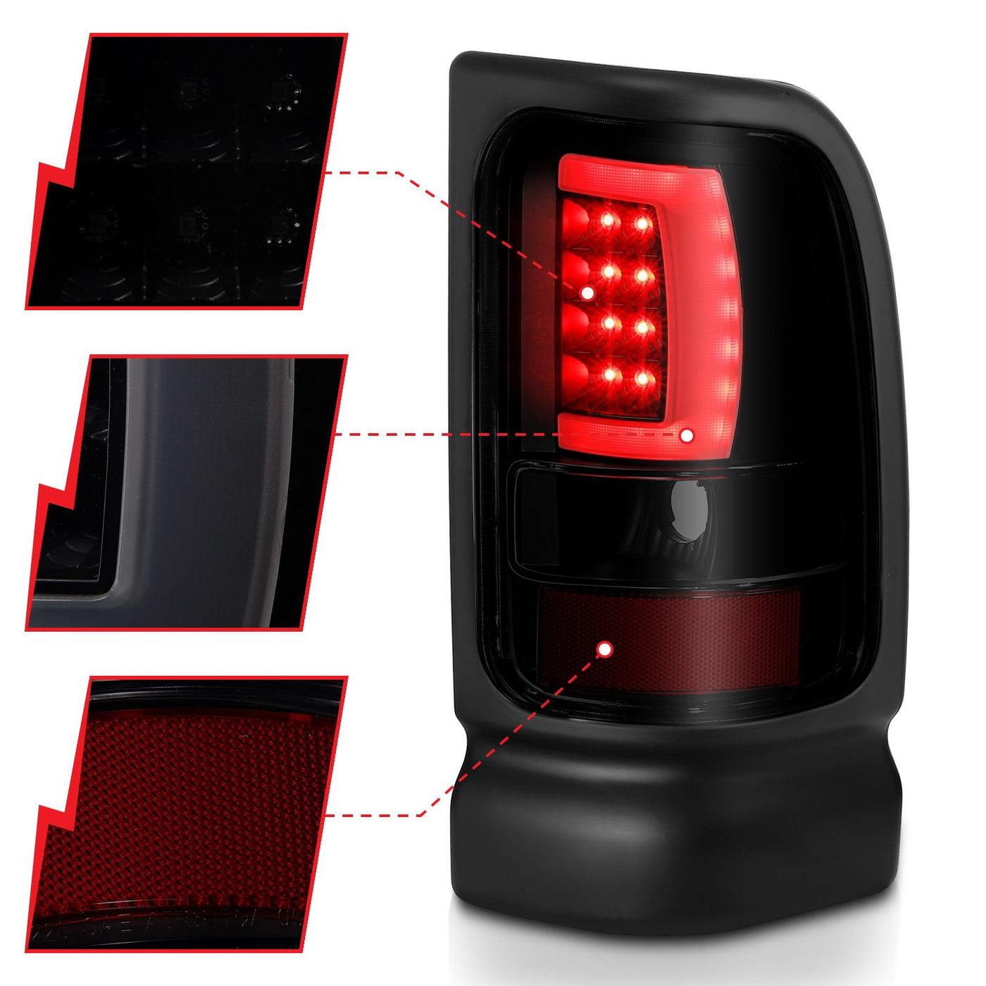 Dodge Ram Tail Lights, Ram 1500 Tail Lights, 2010-2018 Tail Lights, Black Tail Lights, Anzo Tail Lights, LED Tail Lights