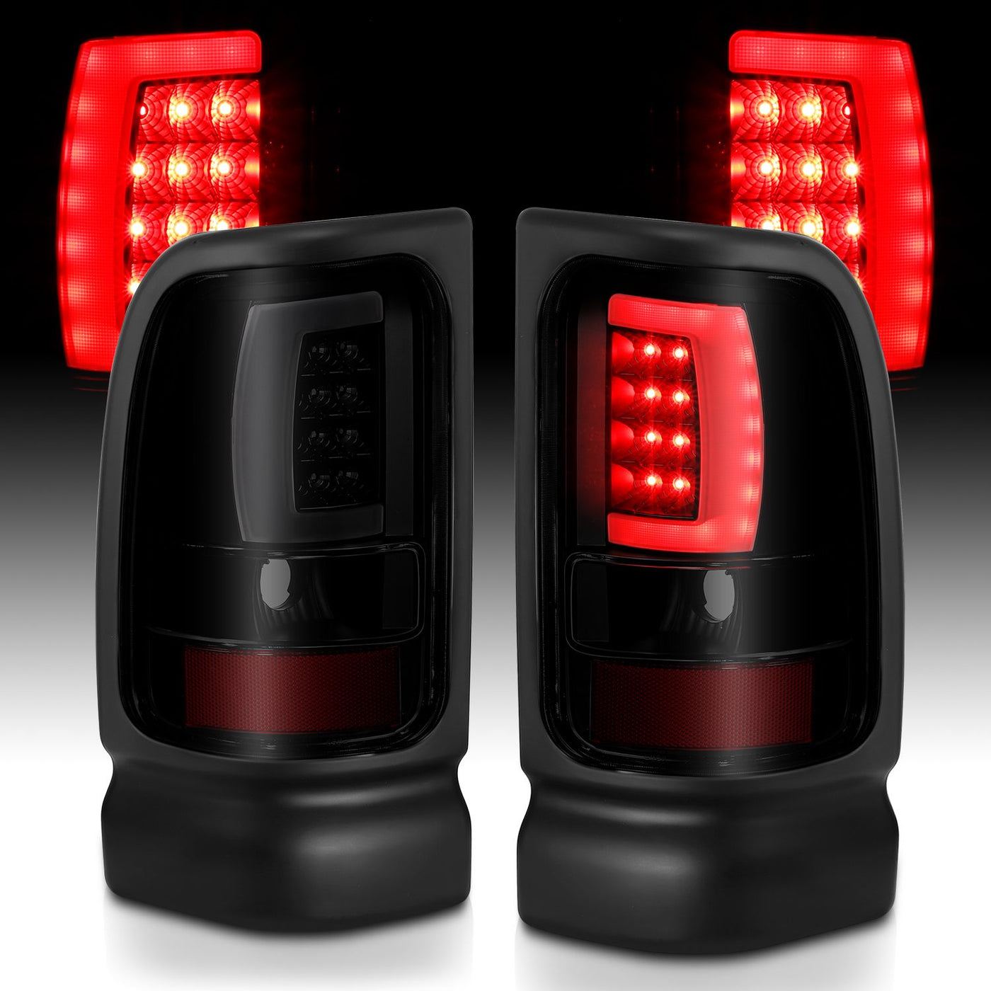 Dodge Ram Tail Lights, Ram 1500 Tail Lights, 2010-2018 Tail Lights, Black Tail Lights, Anzo Tail Lights, LED Tail Lights