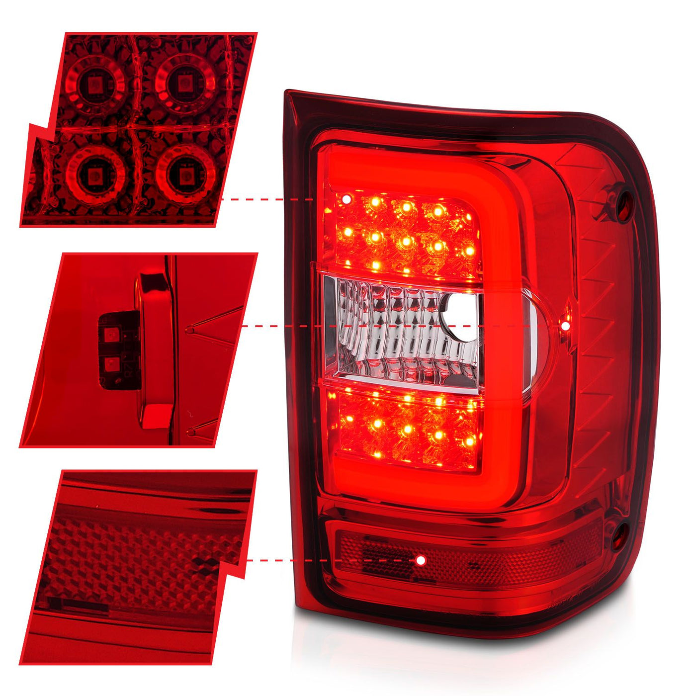 Ford Ranger 01-11 Tail Lights Red Clear Chrome