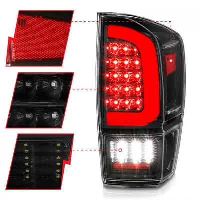 Toyota Tail Lights, Toyota Tacoma Tail Lights, Toyota 16-22 Tail Lights, Full Led Tail Lights, Black Tail Lights, Anzo Tail Lights