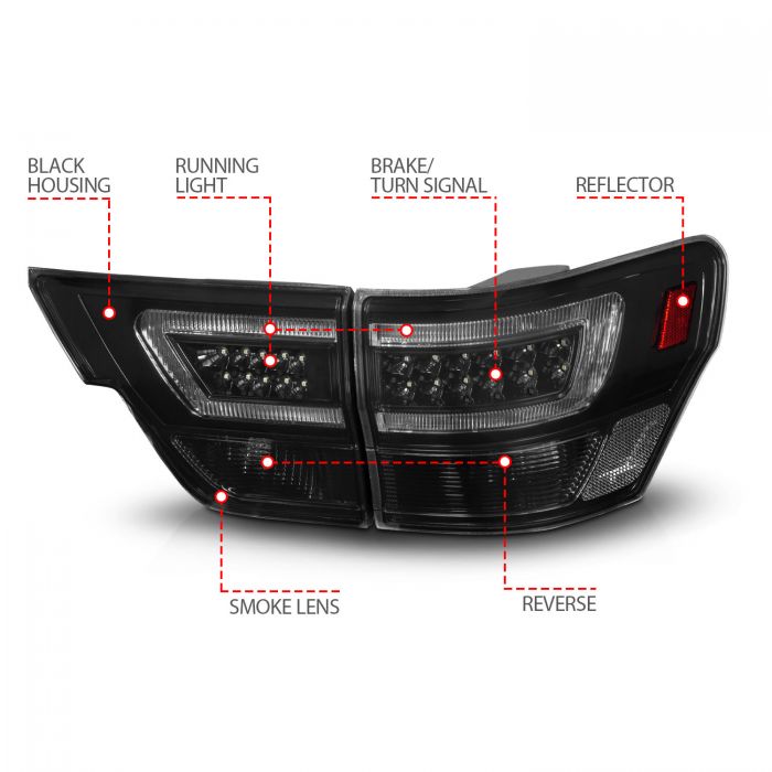 Jeep Led Tail Lights, Jeep Grand Cherokee Tail Lights, Cherokee 11-13 Tail Lights, Led Tail Lights, Black Housing Tail Lights, Smoke Lens Tail Lights, Anzo Tail Lights