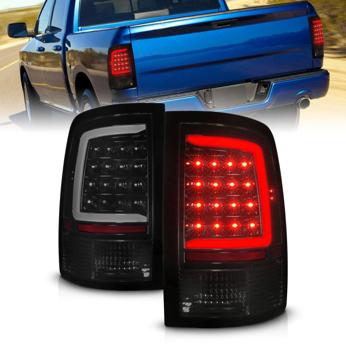 Dodge Ram Tail Lights, Ram 1500 Tail Lights, 2009-2020 Tail Lights, Black Tail Lights, Anzo Tail Lights, LED Tail Lights