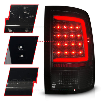 Dodge Ram Tail Lights, Ram 1500 Tail Lights, 2009-2020 Tail Lights, Black Tail Lights, Anzo Tail Lights, LED Tail Lights