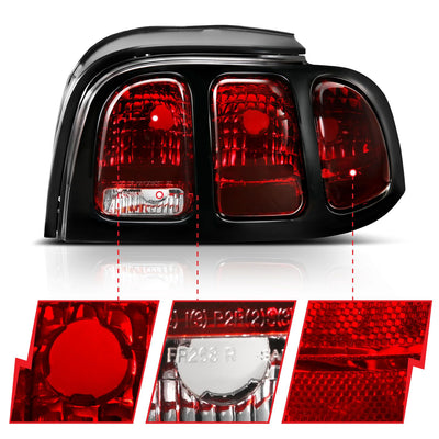 Ford Mustang Tail Lights, Mustang Tail Lights, 1996-1998 Tail Lights, Dark Red Tail Lights, Anzo Tail Lights, LED Tail Lights, Oe Style Tail Lights