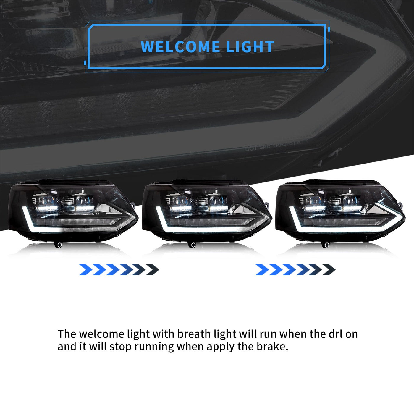 VLAND LED Projector Headlights For Volkswagen Transporter Caravelle Multivan T5 Base/SE/Sportline 2010-2015