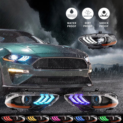 VLAND LED & RGB Projector Headlights For Ford Mustang GT and EcoBoost Models 2018-2022