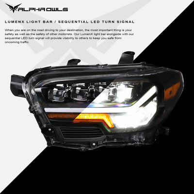 Alpha Owls Headlights, Alpha Owls Toyota Headlights, Toyota 2016-2022 Headlights, LED Projector Headlights, Toyota Tacoma Headlights