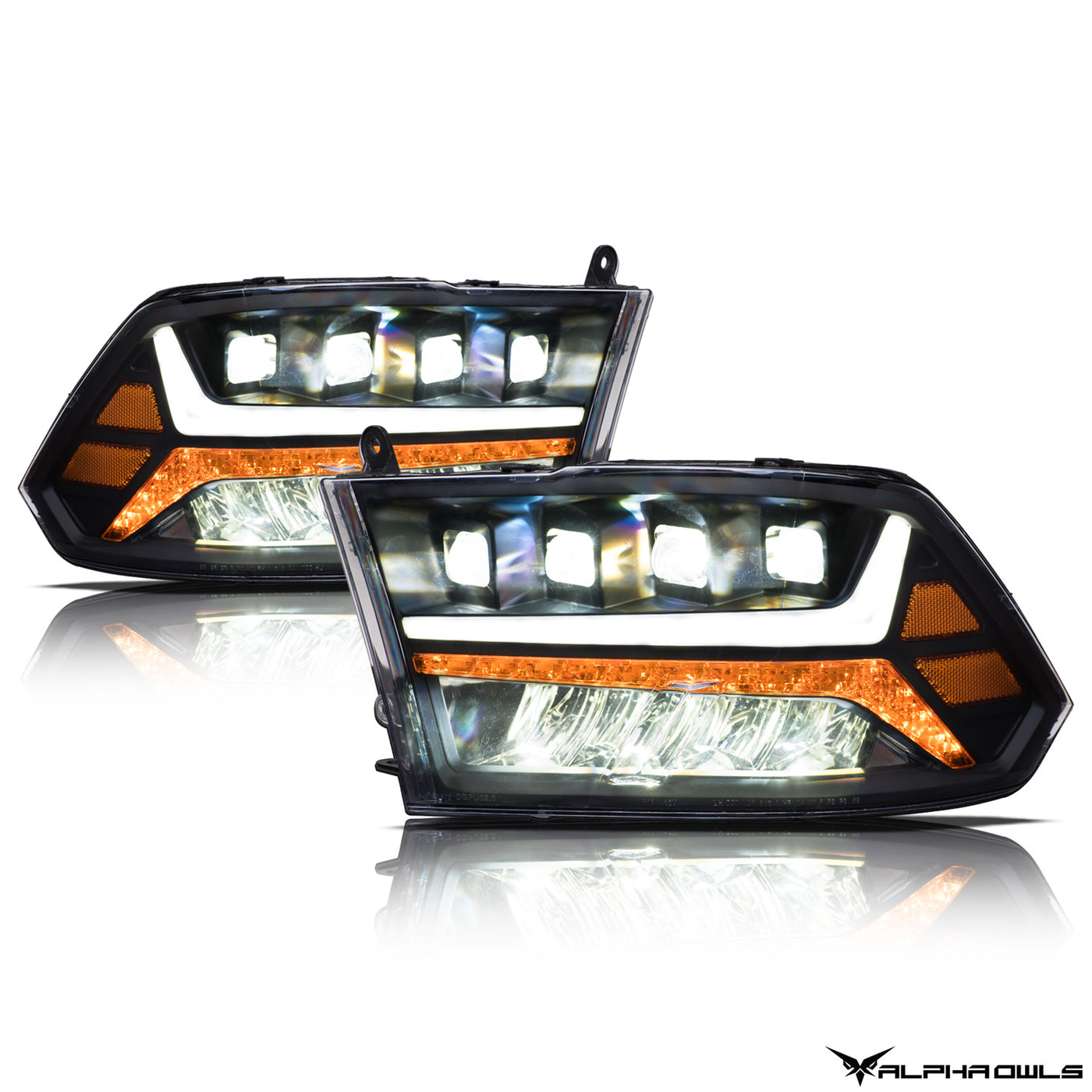 Alpha Owls Headlights, Alpha Owls Dodge Headlights, Dodge 2018-2022 Headlights, Dodge Ram 1500 Headlights, LED Projector Headlights, Dodge Ram Headlights