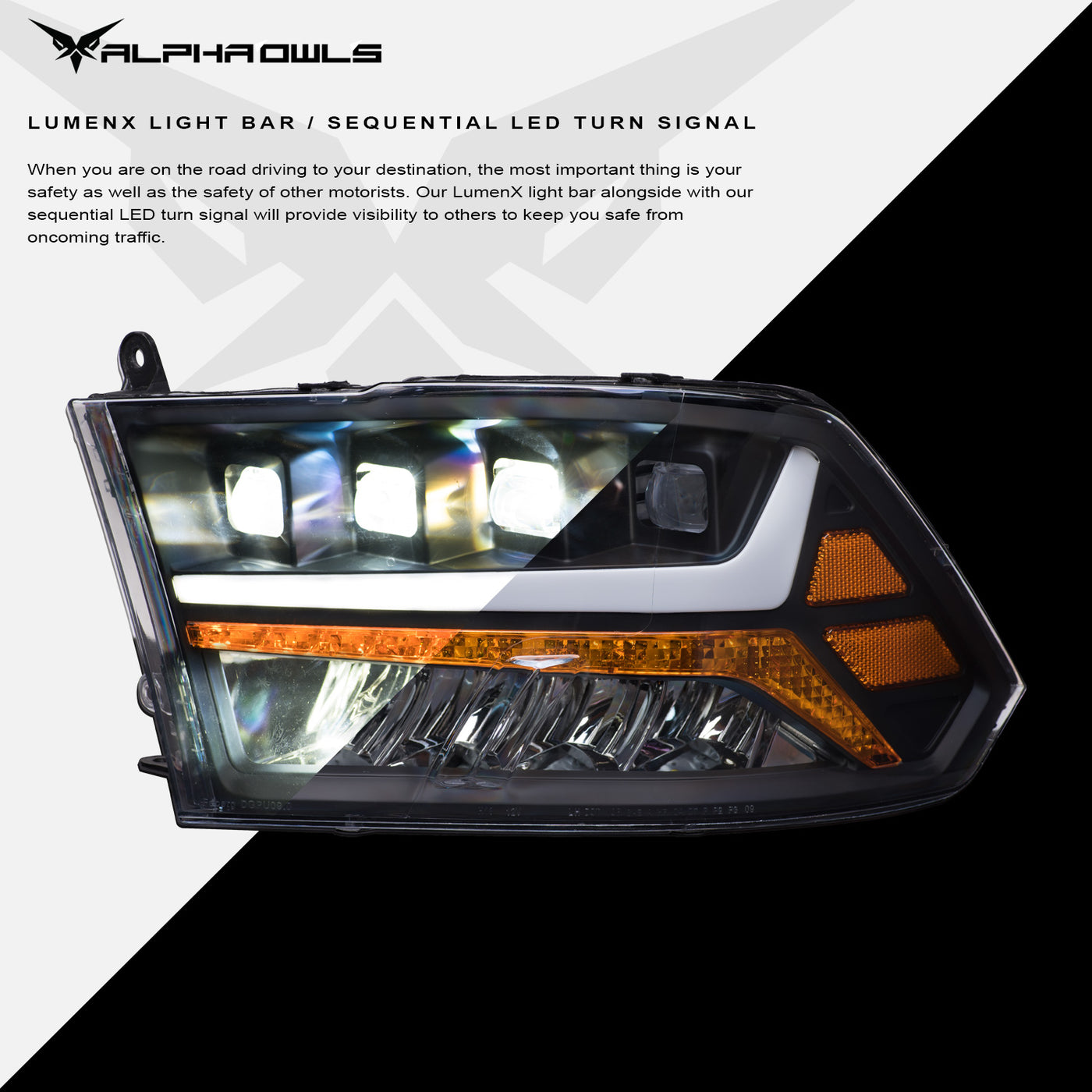 Alpha Owls Headlights, Alpha Owls Dodge Headlights, Dodge 2009-2018 Headlights, Dodge Ram 1500 Headlights, LED Projector Headlights, Dodge Ram Headlights