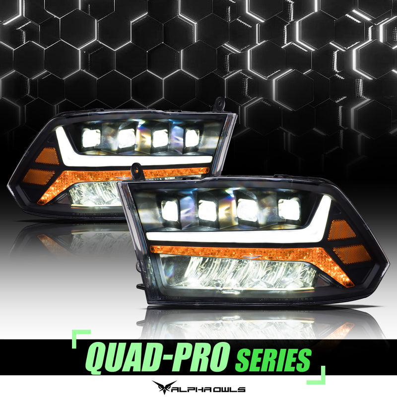 Alpha Owls Headlights, Alpha Owls Dodge Headlights, Dodge 2009-2018 Headlights, Dodge Ram 1500 Headlights, LED Projector Headlights, Dodge Ram Headlights