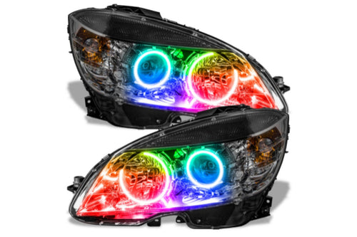 Mercedes Benz Headlights, 2008-2011 LED Headlights, C-Class LED Headlights, Colorshift LED Headlights, SMD LED Headlights, Single Color Headlights, Oracle Halo Headlights, LED Halo Headlights, Colorshift Rgb Headlights, No Controller Headlights