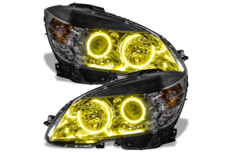 Mercedes Benz Headlights, 2008-2011 LED Headlights, C-Class LED Headlights, Yellow LED Headlights, SMD LED Headlights, Single Color Headlights, Oracle Halo Headlights, LED Halo Headlights