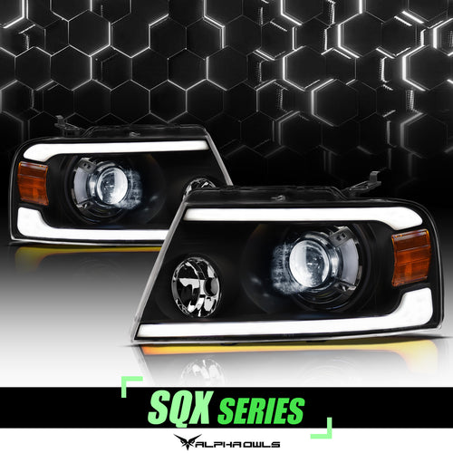 Alpha Owls Projector Headlights, Alpha Owls Lincoln Headlights, Lincoln 2006-2008 Headlights, Lincoln Mark-LT Headlights, LED Projector Headlights, Black housing Headlights