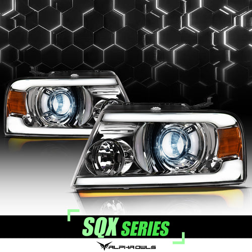 Alpha Owls Projector Headlights, Alpha Owls Lincoln Headlights, Lincoln 2006-2008 Headlights, Lincoln Mark-LT Headlights, LED Projector Headlights, Chrome housing Headlights