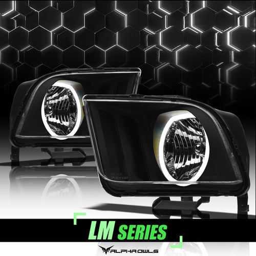 Alpha Owls Headlights, Alpha Owls Ford Headlights, Ford 2005-2009 Headlights, Ford Mustang Headlights, Headlights, Black housing Headlights