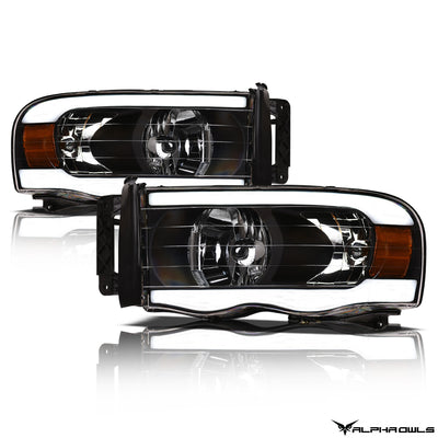 Alpha Owls Headlights, Alpha Owls Dodge Headlights, Dodge 2002-2005 Headlights, Dodge Ram 1500 Headlights, Headlights, Black housing Headlights