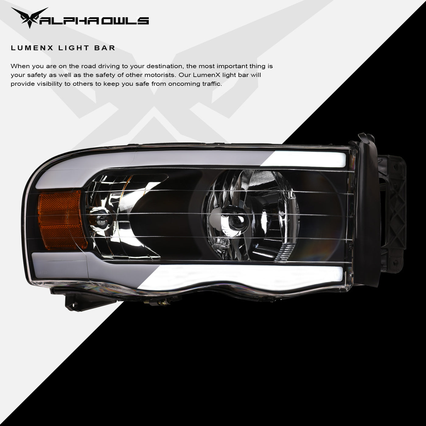 Alpha Owls Headlights, Alpha Owls Dodge Headlights, Dodge 2002-2005 Headlights, Dodge Ram 1500 Headlights, Headlights, Black housing Headlights