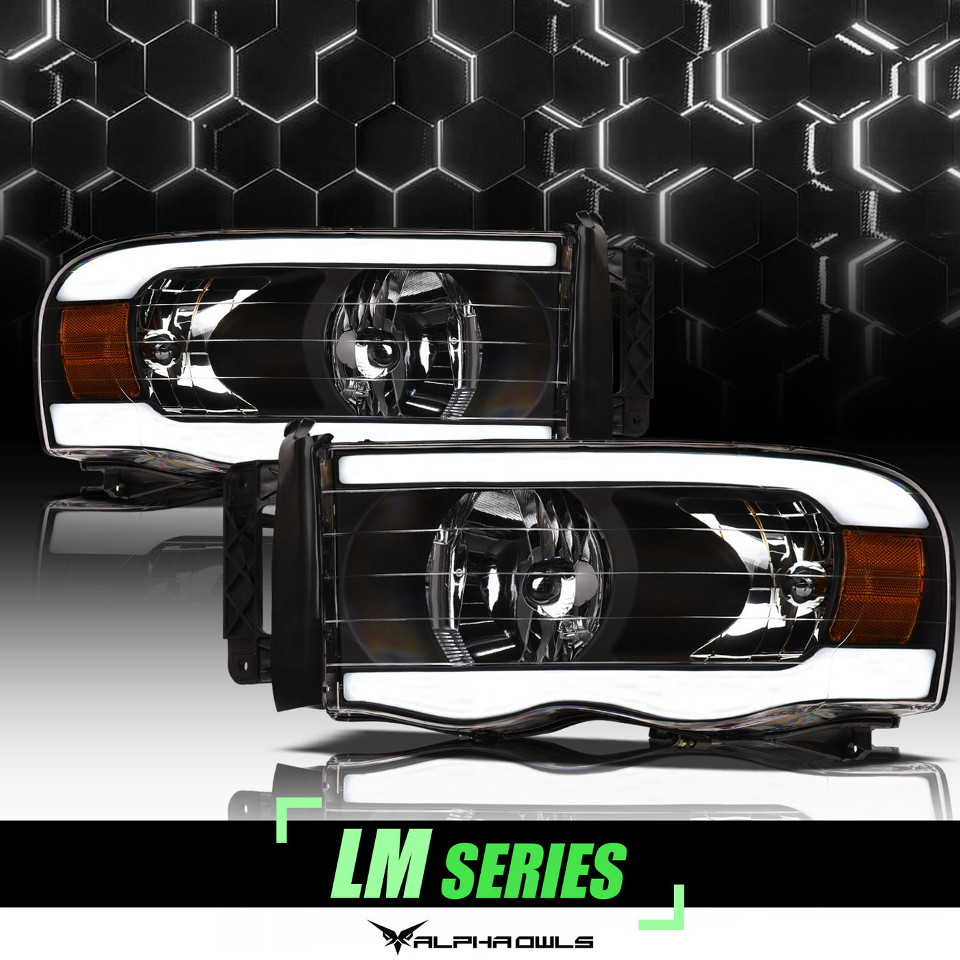 Alpha Owls Headlights, Alpha Owls Dodge Headlights, Dodge 2002-2005 Headlights, Dodge Ram 1500 Headlights, Headlights, Black housing Headlights