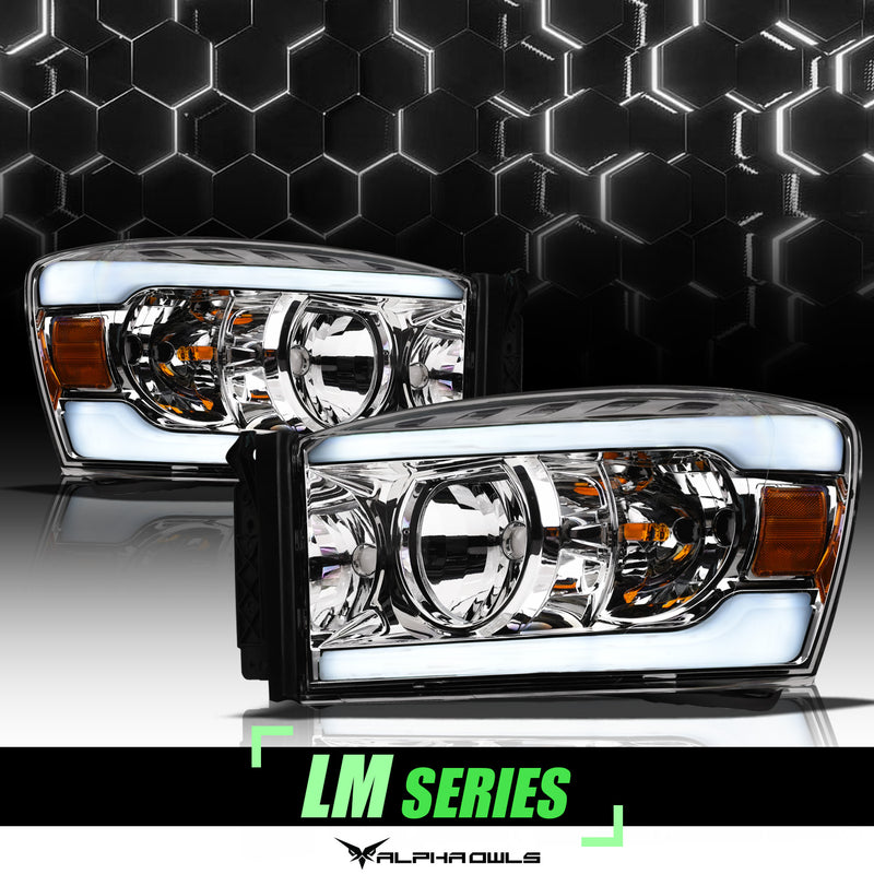 Alpha Owls Headlights, Alpha Owls Dodge Headlights, Dodge 2006-2009 Headlights, Dodge Ram 2500/3500 Headlights, Headlights, Chrome housing Headlights